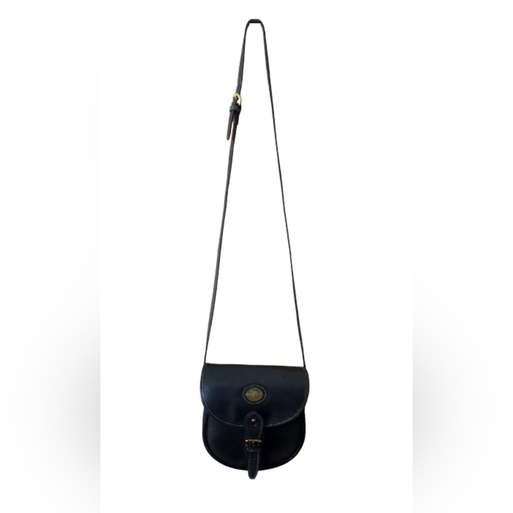 Vintage Mark Cross Black Pebbled Leather Crossbody Shoulder Handbag Pre-Owned